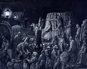 Victoriaans Londen - Covent Garden markt door Gustave Dore